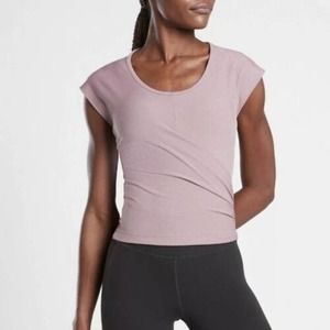 Athleta Rosy Bayview Tee Faux Wrap Front Stretch Mauve Purple Size Large